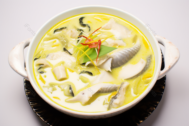 一锅美味的鲜椒金汤酸菜鱼白色背景,高清,摄影图,摄影图片,图片大全,摄影图免费下载